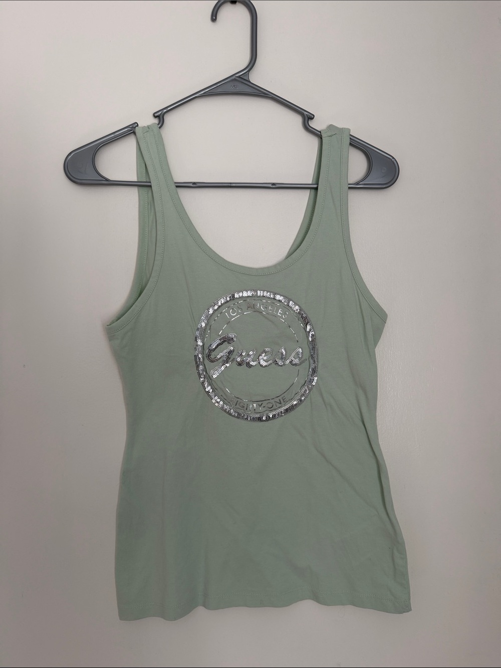 Guess Sage Green Sequin Logo Tank Top